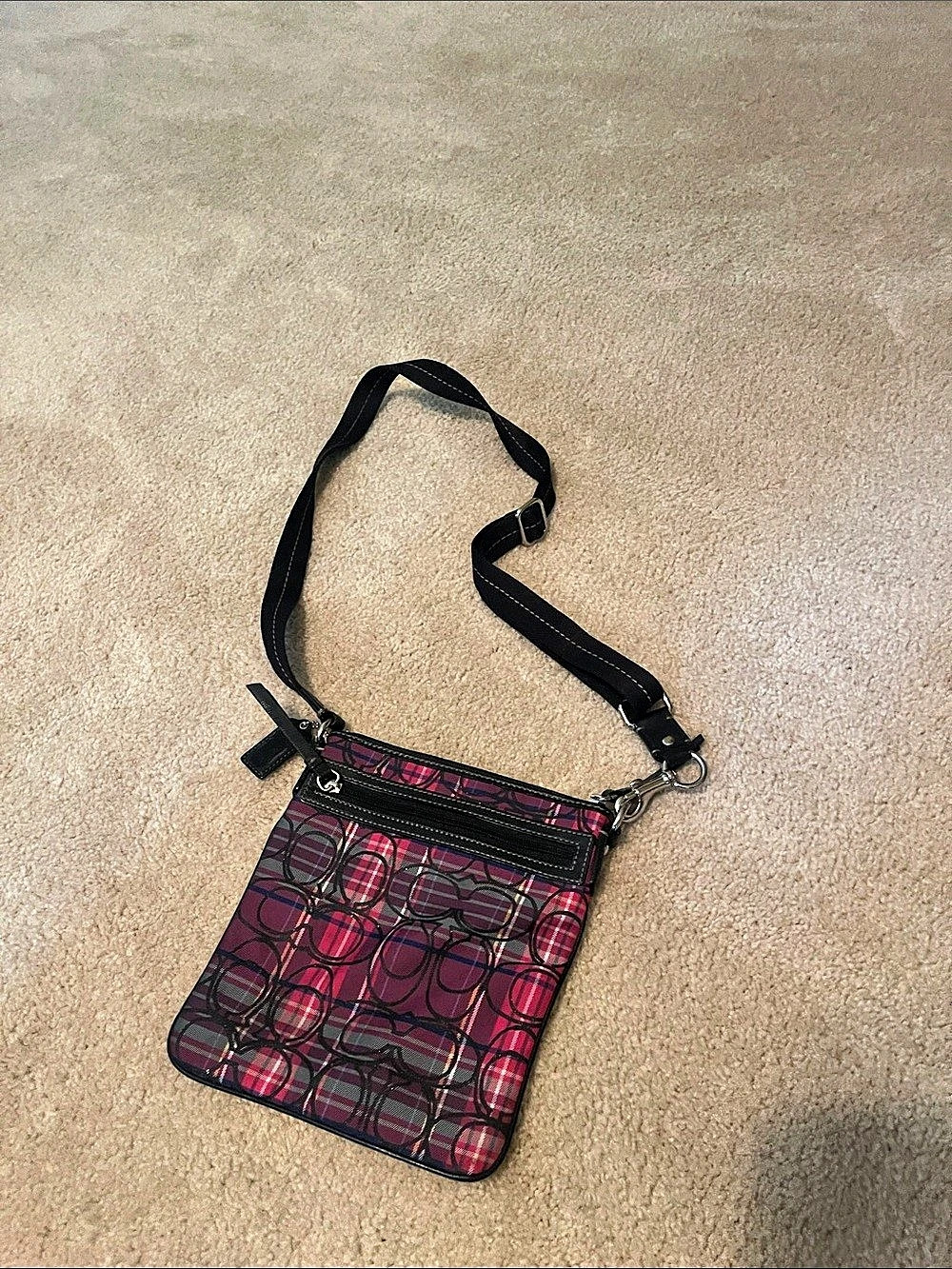 Coach Poppy Tartan Plaid Signature Crossbody Bag Pink & Black